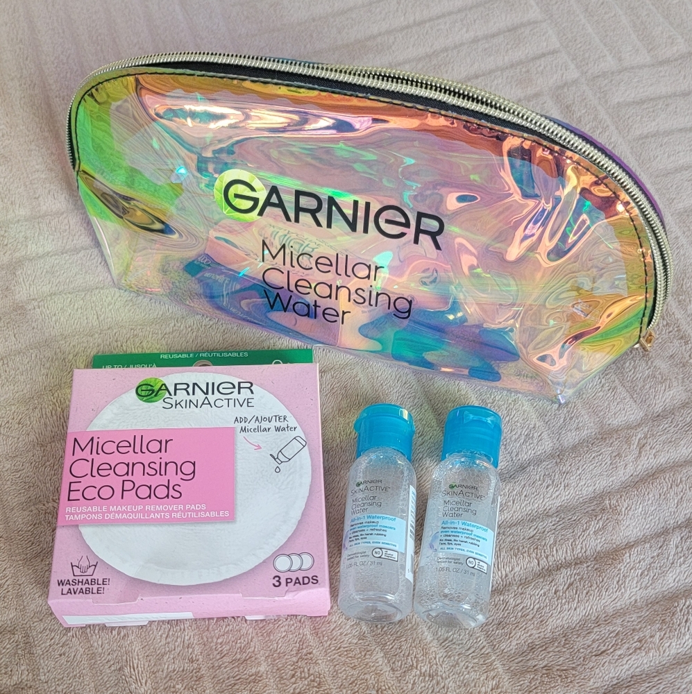 Garnier makeup bag cleansing pads and micellar water travel size set